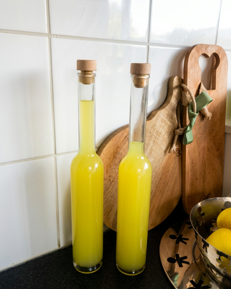 zelfgemaakte limoncello flessen